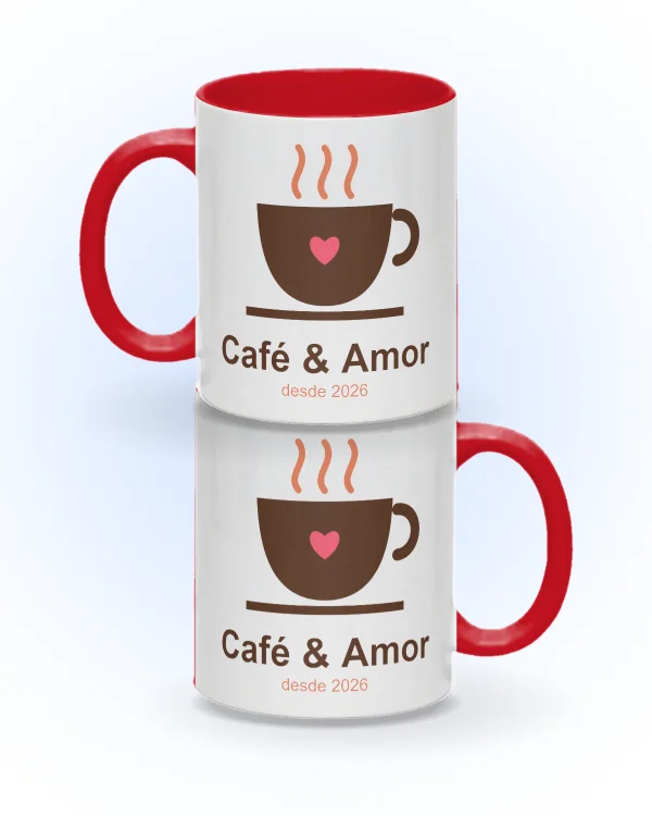 Mockup de caneca com interior e alça vermelhos e arte de xícara de café com coração